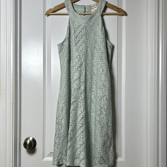 Altar'd State Dresses & Skirts - Altar'd State Sage Green Crochet Lace Halter Keyhole Back Shift Dress Boho Style